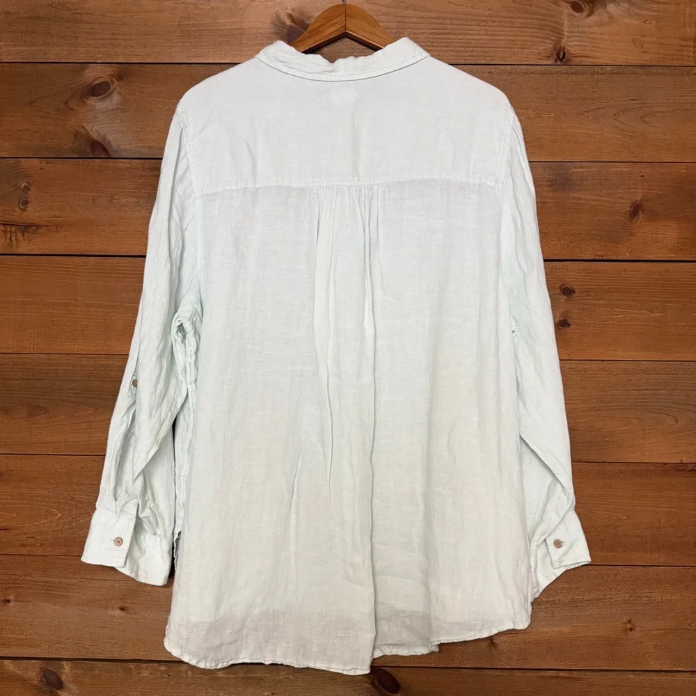 Sigurd Olsen mint green beach linen long rolled sleeve top size 3X - Picture 2 of 6